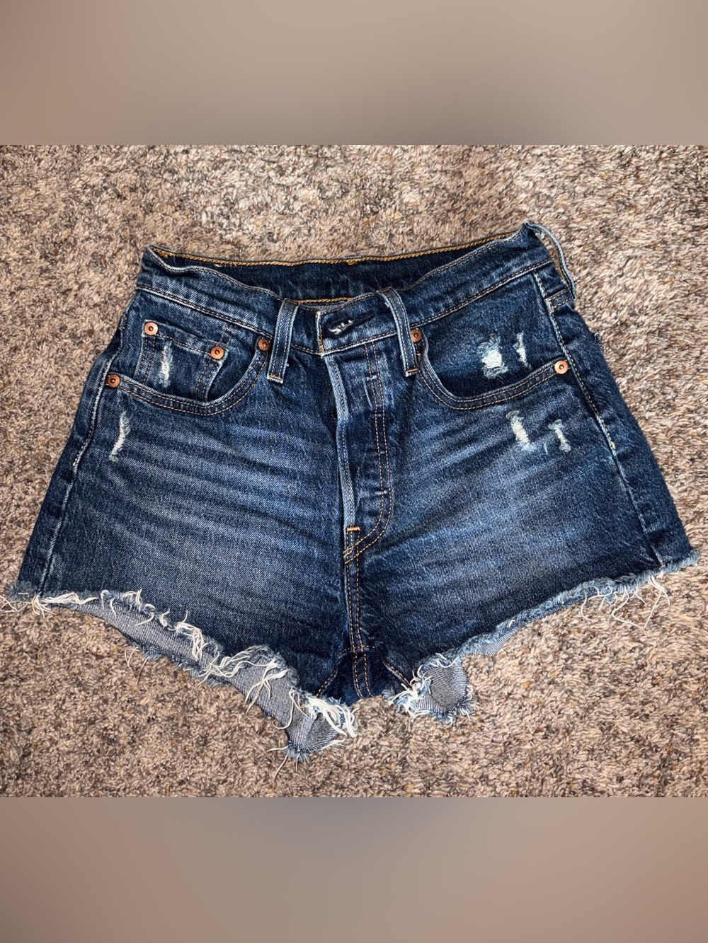 Levi's Dark Blue Distressed Cutoff Denim Shorts